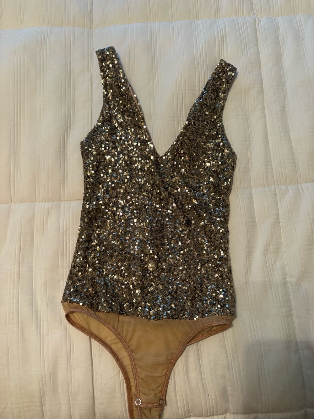 bebe Silver Sequin V-Neck Kids One-Piece Bodysuit